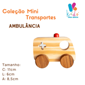 Ambulância - Coleção Mini Transporte - Brinquedo de Madeira Pedagógico Criativo