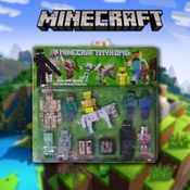 Cartela 10 Boneco Articulado Minecraft My Home - 2 Blocos + Zumbi, Cavalo, Creeper, Pigman, Steve