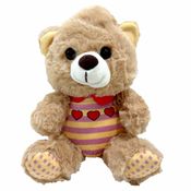 Pelucia Urso Bege Roupa Listrada Amarelo 18cm +3 Anos Fizzy