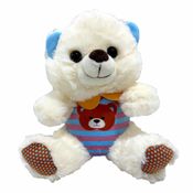 Pelucia Urso Creme Roupa Listrada Azul 18cm +3 Anos Fizzy