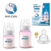Kit 2 Mamadeiras Avent Philips - 125ml + 260ml + Bico N°4 Anti Cólica Rosa Original
