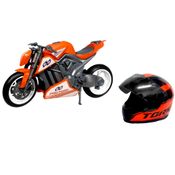 Moto de Brinquedo Super Esportiva Pro Tork com Capacete Realista Laranja