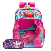 Mochila Infantil Poppy Trolls Escolar Dreamworks com Estojo Cindy - Luxcel