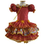 Vestido Festa Junina Bebe Luxo Vermelho Com Bolsa 0 Meses a 2 anos