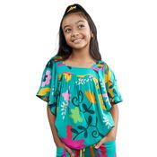 Blusa Bata Viscose Verde Flores