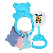 Conjunto Divertido Chocalho E Mordedor Urso Bebê Candy Azul