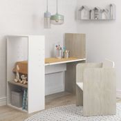 Escrivaninha Infantil e Cadeira com Regulagem de Altura - Branco/Natural
