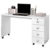 Mesa Para Computador Escrivaninha Office 4 Gavetas Dubai Branco - Lukaliam Móveis