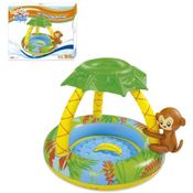 PISCINA INFLAVEL INFANTIL COM COBERTURA PROTETORA BEBE MACAQUINHO E BANANA INFLAVEIS