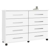 Cômoda para Quarto 136cm 8 Gavetas com Rodízios Jade Branco Luxo - Móveis Primus