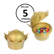 Kit 5 Pote de Lembrança Coroa Princesa p/ Festa Infantil Aniversário Dourado