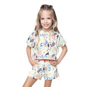 Conjunto Menina Tropical Blusa com Capuz e Short com Elástico