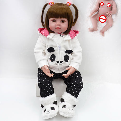 Brastoy Bebê Boneca Reborn 100% Silicone Panda Rosa Boneca 48cm