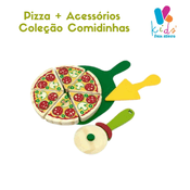 Pizza + Acessórios Coleção Comidinhas Brinquedo Madeira Lúdico