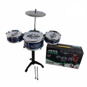 BATERIA MUSICAL INFANTIL 3 TAMBORES PRATO E 2 BAQUETAS ROSA MENINA COMPLETA ROCK STAR