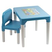 Mesa Mesinha Com 1 Cadeira Azul Didática Infantil Menino Dinossauros Atividades Escolar Refeição Brinquedo Styll