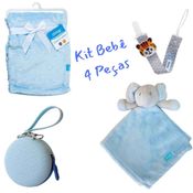 Kit Enxoval Bebê Azul Menino - Cobertor Mantinha + Naninha Elefante + Porta Chupeta + BRINDE - Presente Original Clingo