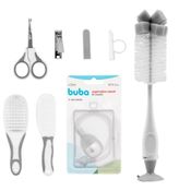 Kit Cuidados com Bebê Escova Cortador Aspirador Nasal Limpa Mamadeira 9Pçs Buba