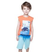 Conjunto Menino Regata Laranja e Bermuda Degradê Azul Wave