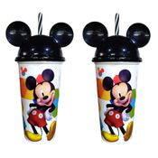 Copo Infantil Mickey com Orelhas e Canudo 500ml Plasútil Kit 2 Unidades