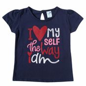 Blusa Infantil Manga Curta Azul Marinho I Love Myself