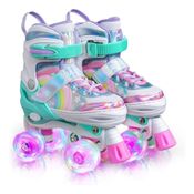 -Patins Infantil Quad Ajustável + Rodas Led- ROSA-28-32