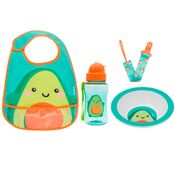 Kit Alimentação Buba 4 Peças - Pratinho Bowl, Babador, Prendedor e Garrafinha Cor:Avocado