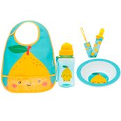 Kit Alimentação Buba 4 Peças - Pratinho Bowl, Babador, Prendedor e Garrafinha Cor:Limão