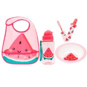 Kit Alimentação Buba 4 Peças - Pratinho Bowl, Babador, Prendedor e Garrafinha Cor:Melancia
