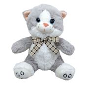Gato Pelúcia Cinza 30 C m Altura cm Gravata