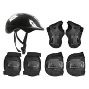 KIT DE PROTECAO CAPACETE JOELHEIRA E COTOVELEIRA INFANTIL PARA ESPORTE PATINETE SKATE PRETO