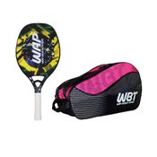 KIT ESPORTE RAQUETE BEACH TENNIS 100% FIBRA DE CARBONO BRAZILIAN KEVLAR RAQUETEIRA BOLSA DE TRANSPORTE ROSA WBT