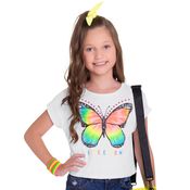 Blusa Infantil Manga Curta Cropped Branca Borboleta