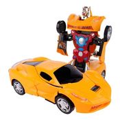 Carro Carrinho Transformer Vira Robô Luz Som Movido Pilhas Amarelo