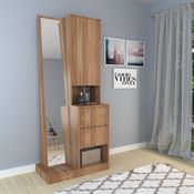 Cômoda Armário 1 Porta 2 Gavetas Infantil Espelho 3 Prateleiras Multiuso Quarto Marrom Madeira