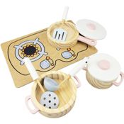 Kit Panelinhas Cooktop e utensílios Infantil Madeira Rosa