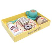 Coleção Comidinhas - Brinquedo Kit Café Em Madeira 9 peças