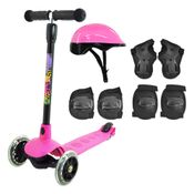 Patinete Infantil Radical Com Kit Proteção Rosa Dm Toys - 6063