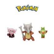 Set Pokémon 3 Figuras de Ação Marowak, Grookey e Stufful