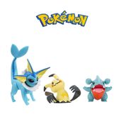 Set Pokémon 3 Figuras de Ação Vaporeon, Mimikyu e Gible