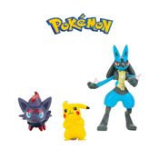 Set Pokémon 3 Figuras de Ação Lucario, Zorua e Pikachu