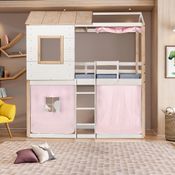 Cama Alta Infantil Club House com Tenda Rosa - Casatema