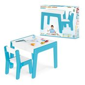 CONJUNTO MESA AZUL INFANTIL COM CADEIRA DIDATICA ESCOLAR ESTUDO MESINHA EM MADEIRA MDF JUNGES