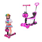 CARRINHO DE PASSEIO INFANTIL COM PUXADOR VIRA PATINETE MULTIFUNCIONAL ALTURA AJUSTAVEL CRIANÇA BEBE ROSA