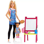 Boneca Barbie Kit Professora De Arte Loira Com Aluna Mattel GJM29