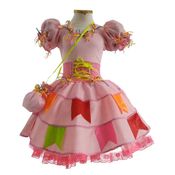 Vestido Festa Junina Rosa Bebê Luxo com Bolsa de 0 Meses a 2 Anos