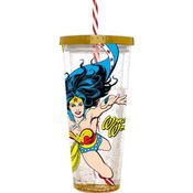 Copo com Tampa e Canudo Grande - DC Comics - Wonder Woman