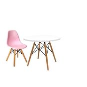 CONJUNTO INFANTIL MESA EAMES BRANCA 60CM COM 1 CADEIRA ROSA CLARO