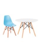 CONJUNTO INFANTIL MESA EAMES BRANCA 60CM COM 1 CADEIRA AZUL CLARO