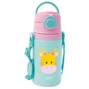 Garrafinha de Aluminio com Canudo 450 ML Animal Fun Girafa Buba